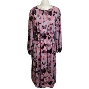 Vintage Dress Floral Polyester Purple Belted Long Sleeve Medium Damon Fashion 70